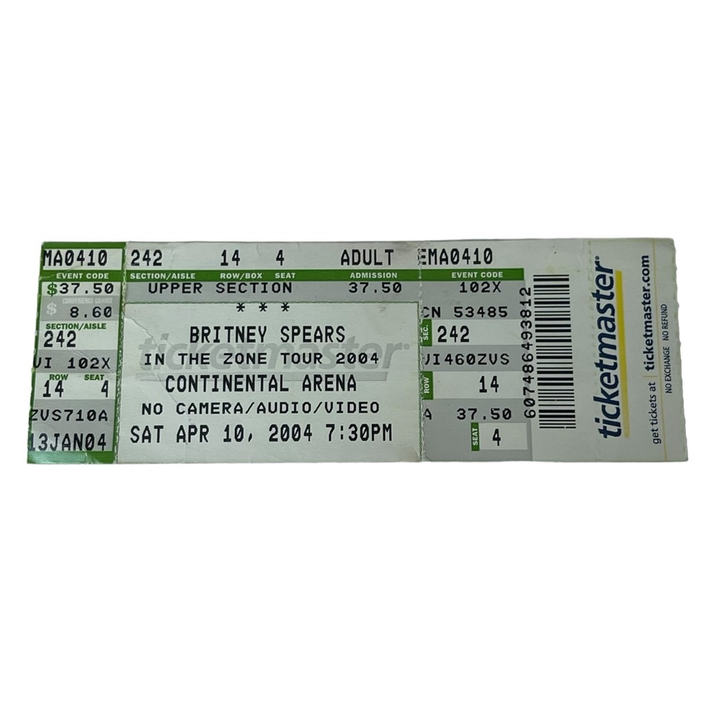 Britney Spears Concert Ticket In The Zone Tour April 2004 Continental Arena NJ